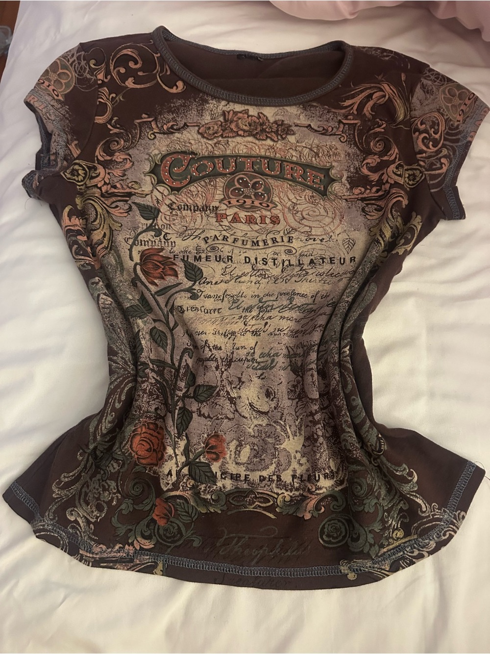 Vintage Y2K Brown Floral Graphic Women's Tee